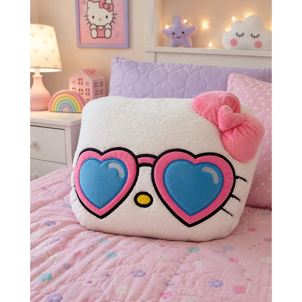 Sanrio Hello Kitty Sherpa Heart Sunglasses Plush Pillow White Pink NEW
